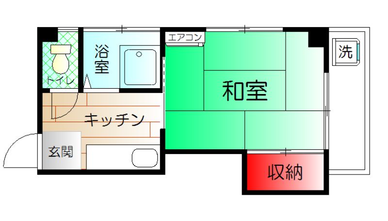 【間取】　和室6帖1K、バストイレ別のお部屋です！