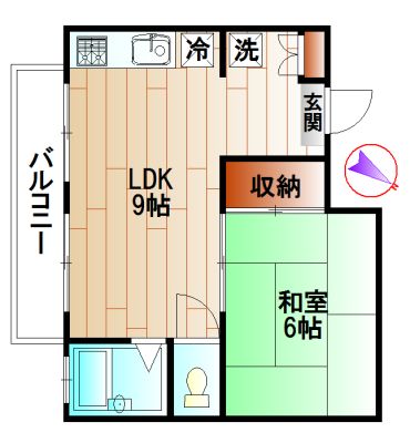 【間取】　和室6帖、LDK9帖のお部屋です！