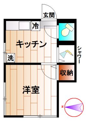 【間取】　シャワールーム付洋室1Kタイプのお部屋です！
