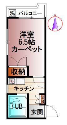 【間取】　洋室6.5帖1Kタイプ