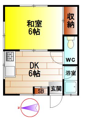 【間取】　2階角部屋1DKタイプ
